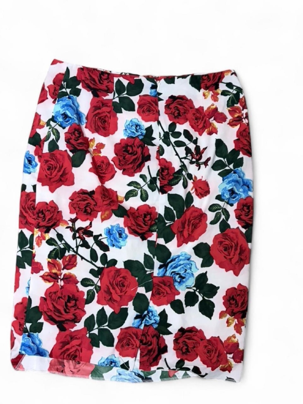 Floral Pencil Skirt - Red & Blue Rose Print